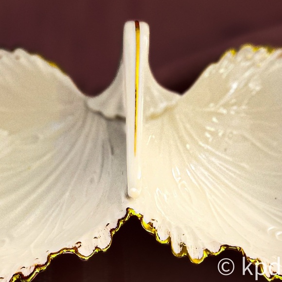 Vintage Lenox Gold Trimmed Double Leaf Handled Porcelain Candy Nut Dish Bowl - Picture 7 of 9